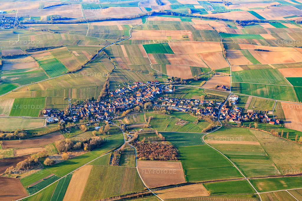 Luftbild: Dorfübersicht im Winter aus Norden in Oberhausen im Bundesland Rheinland-Pfalz in Deutschland. Foto: IMG_076759.jpg vom 28.03.2015 durch Werner Riehm/FLY-FOTO.de