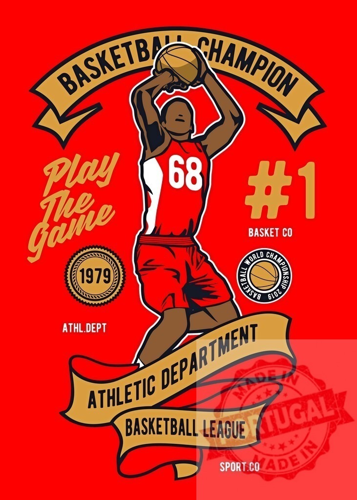 Basketball player shooting vector illustration championship design | Basketball player shooting a ball during a game with championship club graphics on red background - Realisiert mit Pictrs.com