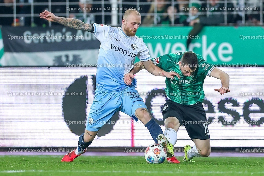 PRM06022601070 | 06.02.2026, Fußball, Preußen Münster - VfL Bochum, 2. Fußball Bundesliga,  Preußenstadion, 21.Spieltag, Saison 2025 2026: Philipp Hofmann&nbsp;(VfL Bochum #33) im Zweikampf gegen  Torge Paetow&nbsp;(Preussen Muenster #16) DFB regulations prohibit any use of photographs as image sequences and or quasi-video.