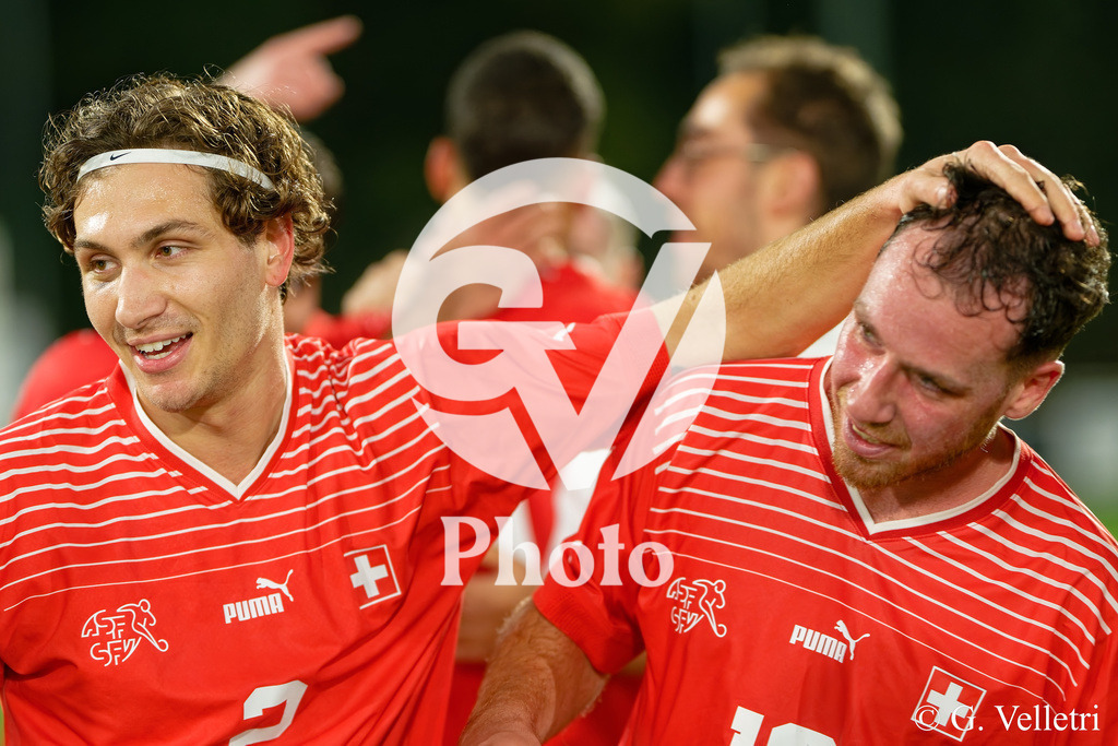 UEFA Region's Cup - Vaud v Munster | Flavio Saldini (2 Vaud) and Esteban Parra (16 Vaud) celebrate after winning during the UEFA Region's Cup game between Vaud and Munster at Centre Sportif de Colovray in Nyon, Switzerland 