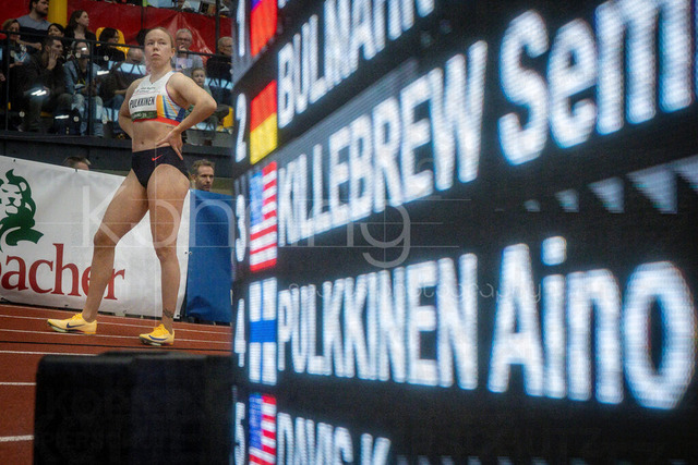 Indoor Meeting Dortmund, 08.02.2026 | DORTMUND, GERMANY - FEBRUARY 8:  Aino Pulkkinen (Finnland) on the scoreboard during the Indoor Meeting Dortmund at the Helmut-Koernig-Halle on February 8, 2026 in Dortmund, Germany. (Photo by Axel Kohring/Beautiful Sports Int.)