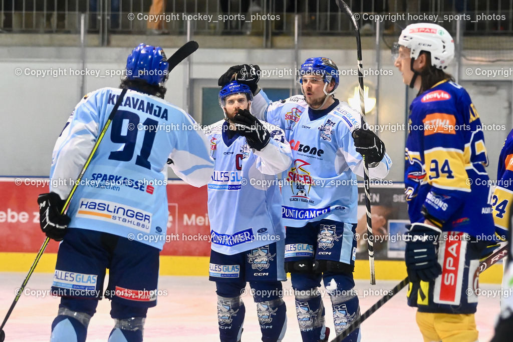 ESC Steindorf vs. HC Kufstein Dragons 25.2.2023 | Jubel ESC Steindorf Mannschaft, #91 Kravanja Kristian, #57 Wilfan Franz, #18 Pöck Markus
