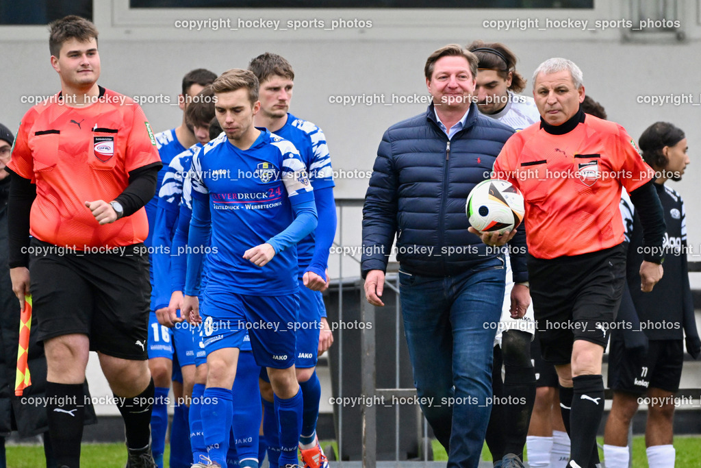 MSC Magdalen vs. SV Wernberg | Fabian Oberscheider Referee, #8 Christian Ulbing SV Wernberg, Villacher Bürgermeister Günther Albel, Alfons Tschematschar Referee, MSC Magdalen vs. SV Wernberg, MSC Magdalen vs. SV Wernberg am 10.11.2024 in Magdalen (Sportplatz Magdalen), Austria, (Photo by Bernd Stefan)