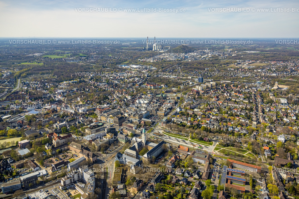Gelsenkirchen220402848 | Luftbild, Rathaus Buer und Stadtansicht, Blick zum Uniper Kraftwerk mit Windpark Halde Oberscholven, Gelsenkirchen, Ruhrgebiet, Nordrhein-Westfalen, Deutschland