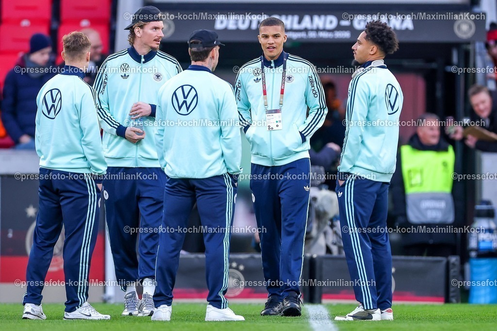 DFB30032600008 | 30.03.2026, Fußball, Länderspiel, Deutschland - Ghana, MHP-Arena (Stuttgart), Saison 2025 2026: Platzbegehung vor dem Spiel - Nick Woltemade (GER #11) Josha Vagnoman (GER #23)   DFB regulations prohibit any use of photographs as image sequences and or quasi-video.