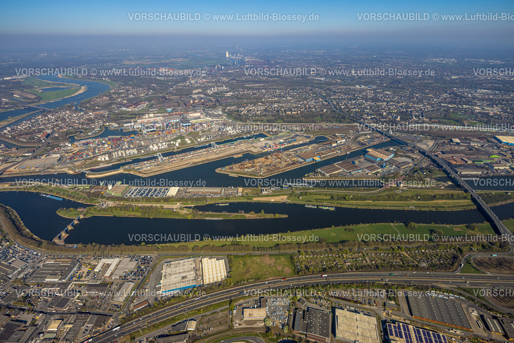 Duisburg250402257DuisPort | Luftbild, duisport Hafen Duisburg, Hafengebiet, Ölinsel, Kohleninsel Container Terminal und Schrottinsel Rohstoffinsel, Insel Pontwert, Autobahn A59 und Blick auf Duisburg, Ruhrort, Ortsansicht Duisburg, Ruhrgebiet, Nordrhein-Westfalen, Deutschland