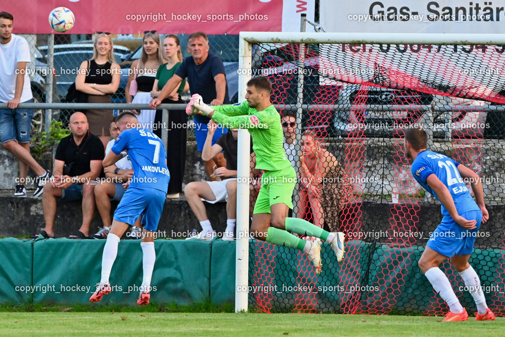 SV St.Jakob vs. SAK | #7 Hrvoje Jakovljevic SAK, #1 Kristijan Kondic SAK, #22 Leo Ejup SAK, SV St.Jakob vs. SAK, SV St.Jakob vs. SAK am 23.08.2024 in St. Jakob im Rosenthal (Sportplatz St. Jakob), Austria, (Photo by Bernd Stefan)