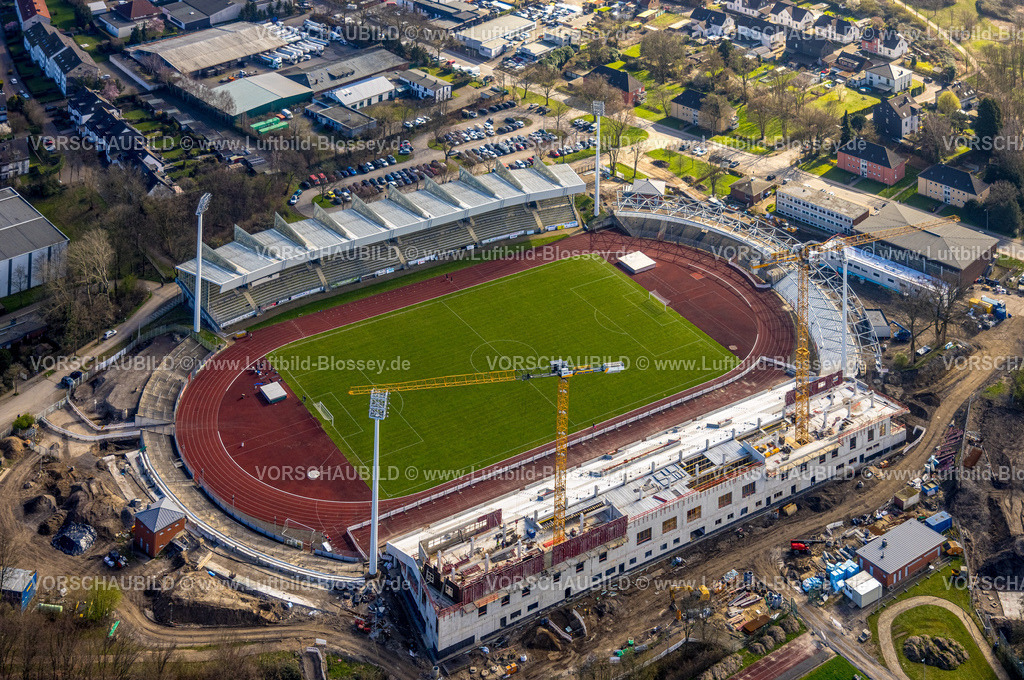 Bochum240301316Wattenscheid | Luftbild, Lohrheidestadion Wattenscheid, Fußballstadion und Leichtathletikanlage der SG Wattenscheid 09, Baustelle mit Umbau und Modernisierung, Leithe, Bochum, Ruhrgebiet, Nordrhein-Westfalen, Deutschland