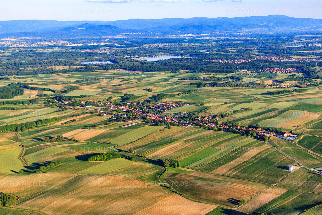 Luftbild: Ortsansicht von Nordwesten in Wintzenbach im Bundesland Bas-Rhin in Frankreich. – Foto: IMG_66675.jpg vom 05.06.2014 durch Werner Riehm/FLY-FOTO.de – Auflösung des Originals: 4752 x 3168 px