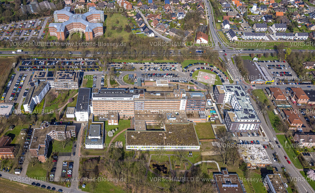 Wesel240310458 | Luftbild, Evangelisches Krankenhaus Wesel EVK Care, Parkplatz, sternförmige Tagesklinik Philipp-Reis-Straße, Schepersfeld, Wesel, Nordrhein-Westfalen, Deutschland