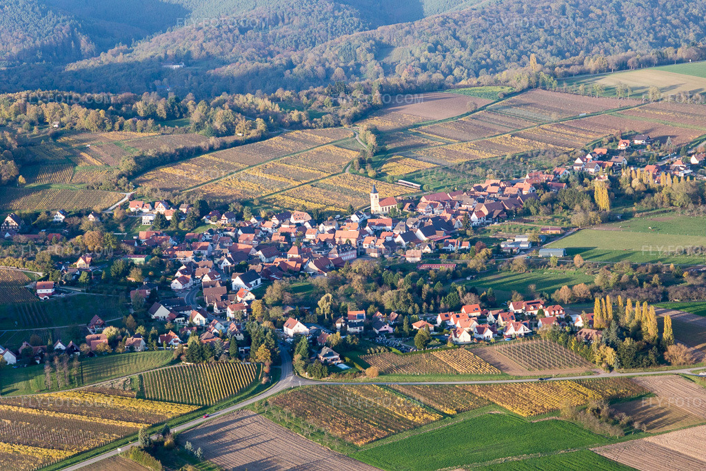 Aerial view: View of the town in Cleebourg in the state Bas-Rhin, France. – Photo: IMG_104415.jpg taken on 10/31/2017 by Werner Riehm/FLY-FOTO.com – Resolution of the original: 5472 x 3648 px