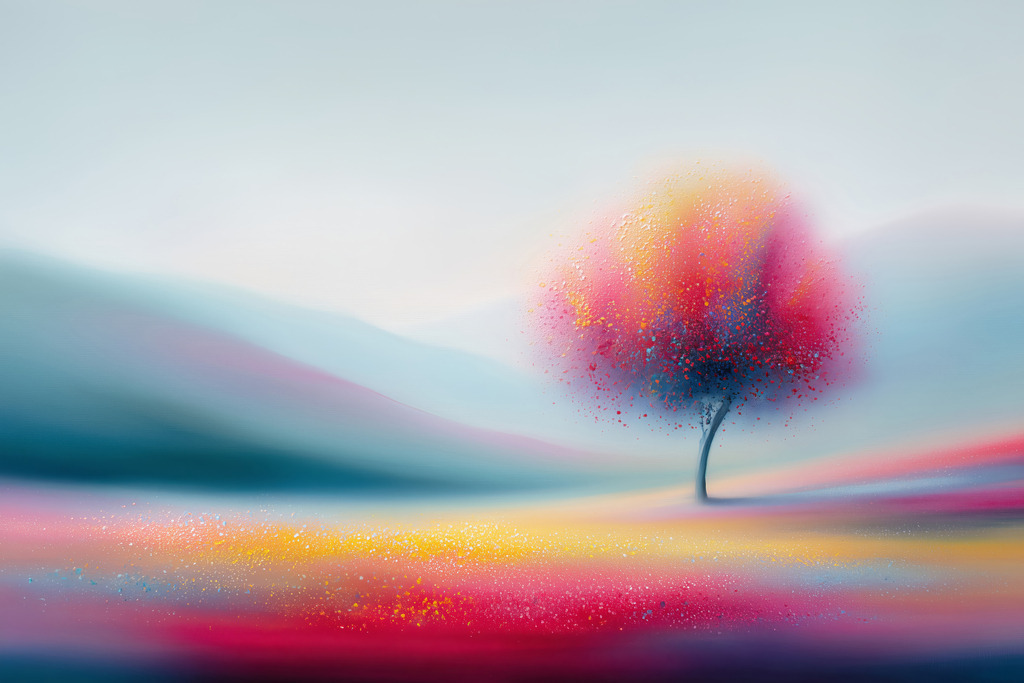 2602052 - Einsamer Baum  | Verträumte minimalistische Landschaft mit einem einsamen Baum.