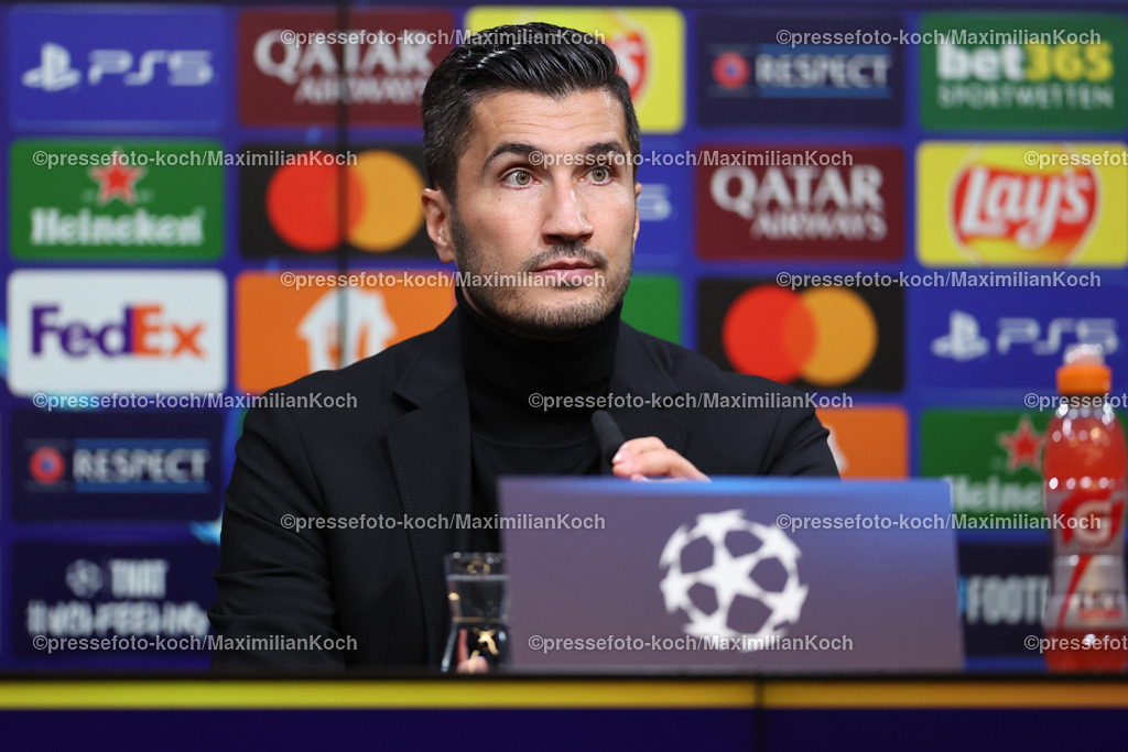 BVB01102401078 | 01.10.2024, Fußball, UEFA Champions League, Borussia Dortmund - Celtic Glasgow, 2. Spieltag, Signal Iduna Park, Saison 2024 2025: Trainer Nuri Sahin (Cheftrainer BVB) bei der Pressekonferenz nach dem Spiel PK
