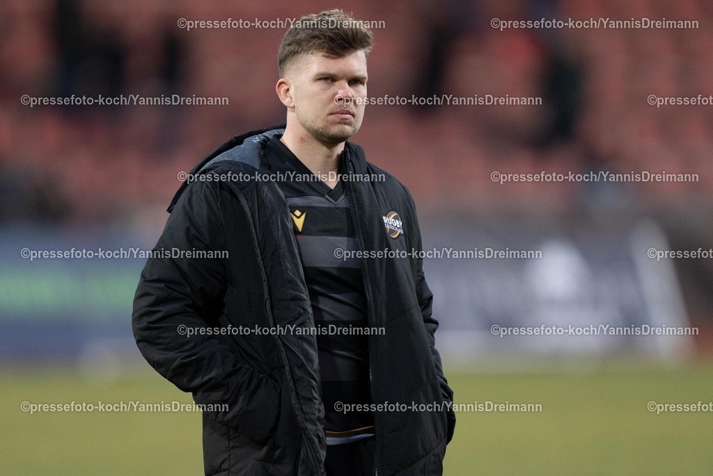 YDR1602250101055 | 16.02.2025, xydrx, Rugby Europe Championship, Deutschland - Belgien, 15er Männer, Auestadion Kassel: Felix Lammers (Deutschland #11) enttäuscht nach Spielende