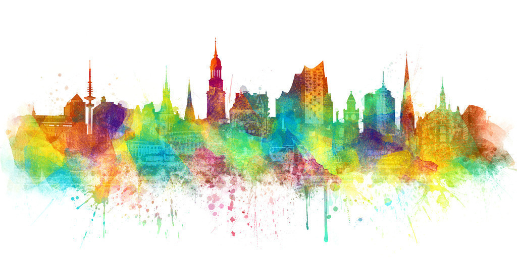 10240806 - Bunte Hamburg Skyline | Bunte kreative Hamburg Skyline als hochwertiger Kunstdruck in verschiedenen Ausführungen und Größen.