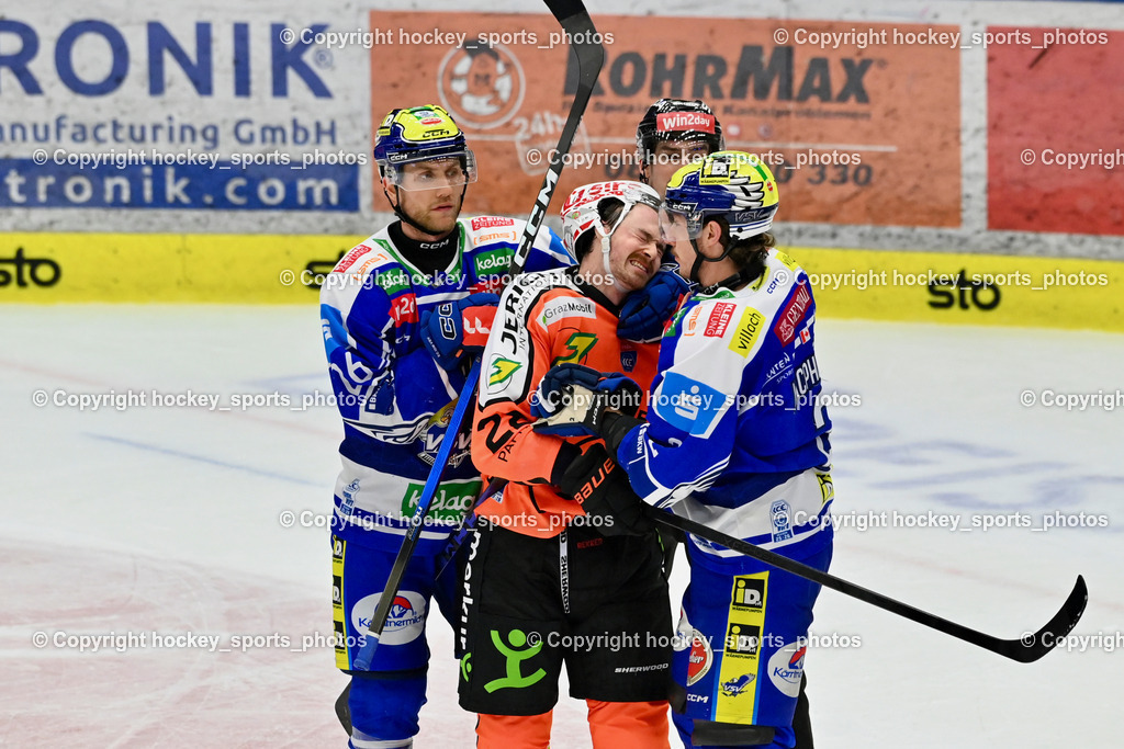 EC IDM WÄRMEPUMPEN VSV vs. MOSER MEDICAL GRAZ99ERS | #2 Dylan MacPherson EC VSV, #22 Kevin Conley Graz 99ers, #26 Guus van Nes EC VSV, EC IDM WÄRMEPUMPEN VSV vs. MOSER MEDICAL GRAZ99ERS, EC IDM WÄRMEPUMPEN VSV vs. MOSER MEDICAL GRAZ99ERS am 12.03.2026 in Villach (Stadthalle Villach), Austria, (Photo by Bernd Stefan)