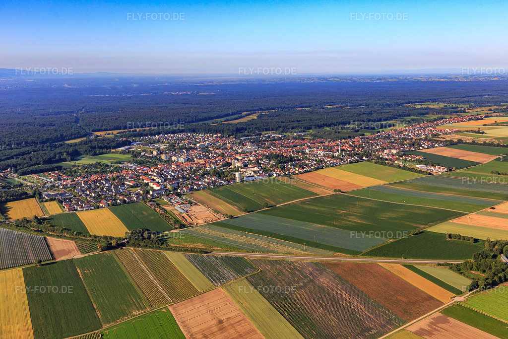 Luftbild: Stadtübersicht jenseits der A65 aus Nordosten in Kandel im Bundesland Rheinland-Pfalz in Deutschland. Foto: IMG_007824.jpg vom 21.06.2020 durch Werner Riehm/FLY-FOTO.de