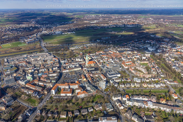 Hamm230215711 | Luftbild, City mit Santa-Monica-Platz, St. Marien-Hospital Hamm, evang. Pauluskirche, Allee-Center, Erlebensraum mit Flugplatz, Mitte, Hamm, Ruhrgebiet, Nordrhein-Westfalen, Deutschland