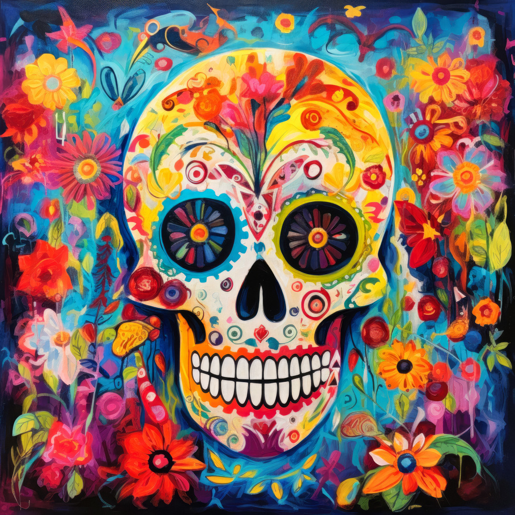 2307119 - Santa Muerte | Farbenfroher illustrativer Totenkopf. Bestellen Sie dieses Motiv als Kunstdruck auf Leinwand, Acrylglas, Alu-Dibond, Akustikbild oder als Poster.