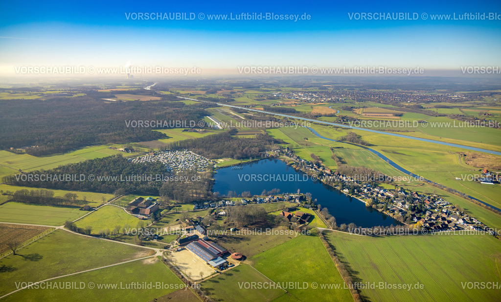 Selm230205787 | Luftbild, Ternscher See und Campingplatz Seepark Ternsche, Fluss Stever, Pferdefreunde Stevertal, Ternsche, Selm, Münsterland, Nordrhein-Westfalen, Deutschland