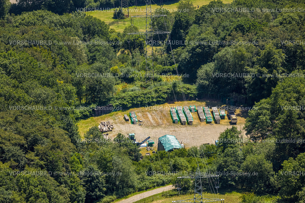 Schwelm230708784 | Luftbild, Holzlagerplatz Hemte mit Stromtrasse, Loh, Schwelm, Ruhrgebiet, Nordrhein-Westfalen, Deutschland