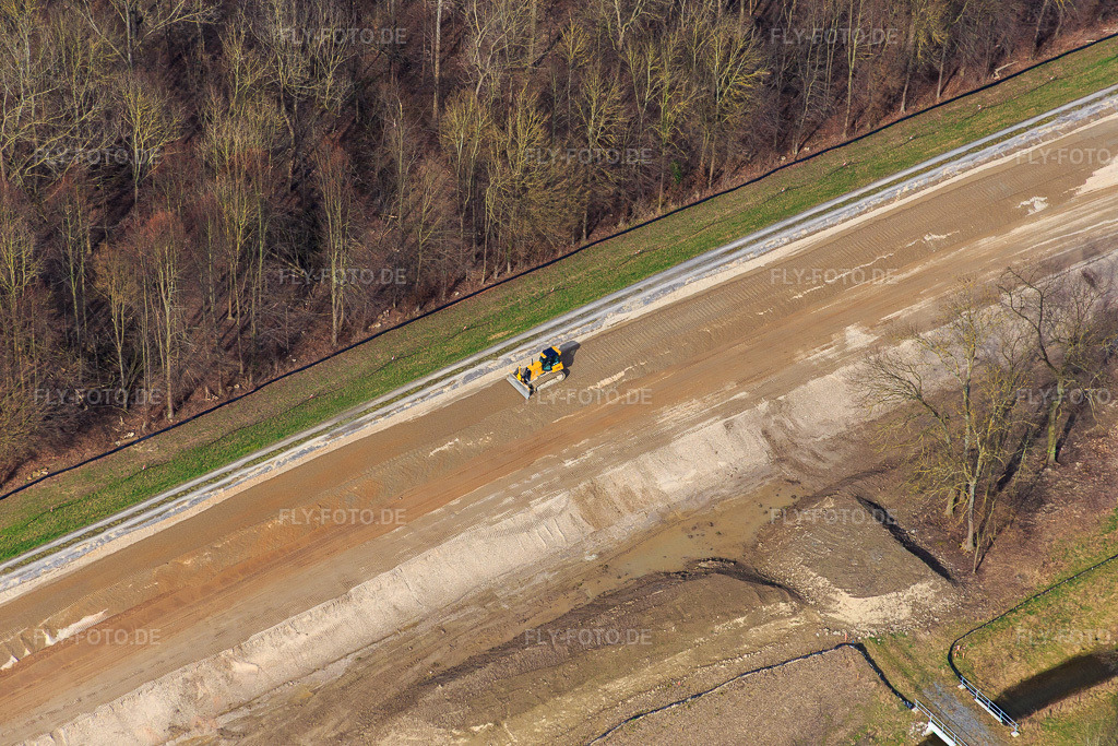 Luftbild: Baustelle zur Ertüchtigung des Rheindamms im Ortsteil Rußheim in Dettenheim im Bundesland Baden-Württemberg in Deutschland. Foto: IMG_086202.jpg vom 26.02.2016 durch Werner Riehm/FLY-FOTO.de