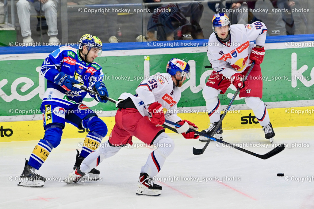 EC IDM Wärmepumpen VSV vs. EC Red Bull VSV | #12 Brett Budgell EC VSV, #55 Lukas Schreier EC Red Bull Salzburg, #48 Lucas Thaler EC Red Bull Salzburg, EC IDM Wärmepumpen VSV vs. EC Red Bull VSV, EC IDM Wärmepumpen VSV vs. EC Red Bull Salzburg am 16.01.2026 in Villach (Stadthalle Villach), Austria, (Photo by Bernd Stefan)