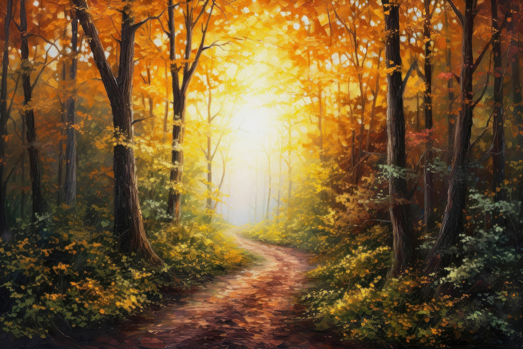 2401031 - Indian Summer | Ein Waldweg im Herbst im Stil eines Gemäldes.