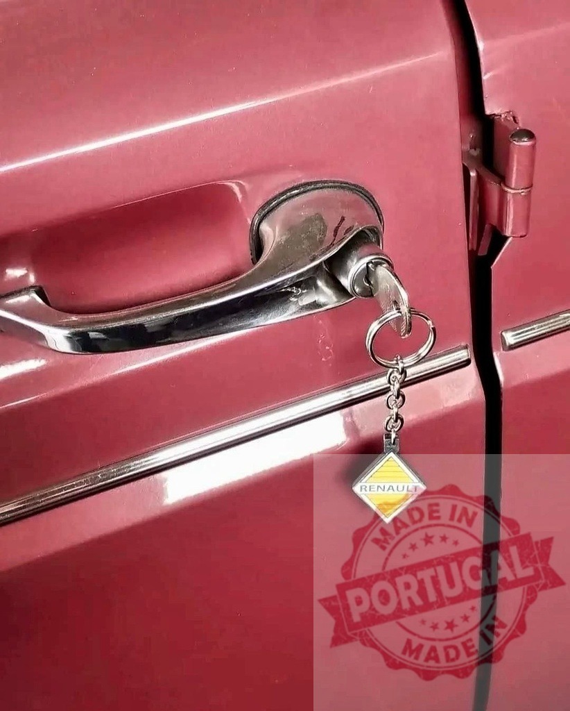 Renault car door handle with key and keychain | Pink vintage car door handle with key and Renault keychain - Realized with Pictrs.com