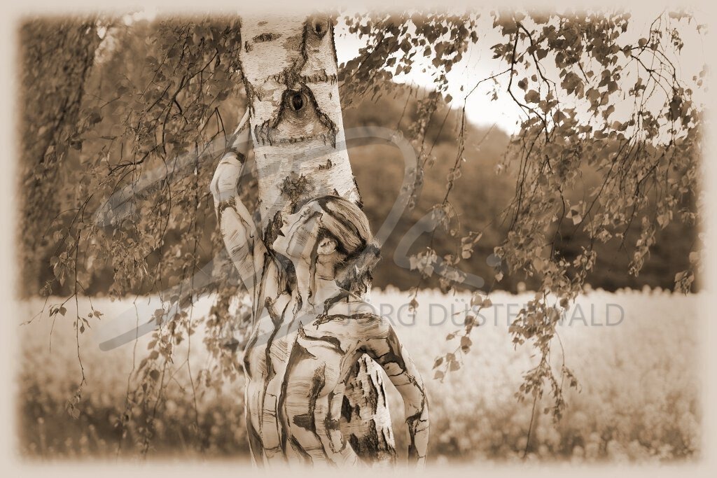 NatureArt-RAPSBIRKEN_5223d | Die Frau blickt in Sepia | #006 | Modell: Anastasia | Foto: Andreas Meier - Realisiert mit Pictrs.com