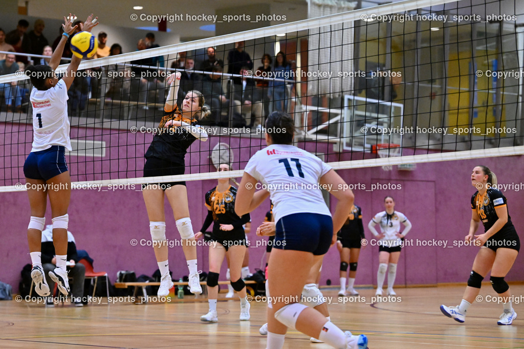 ASKÖ Volley Eagles Villach vs. Donau Chemie Volleys Brückl | #1 Jolie WALLENSTEINER Volleys Brückl, #2 Laura Maria MARKO Eagles Villach, #11 Stefanie MARBEK Volleys Brückl, #13 Vanessa BEBEKAJLO Eagles Villach, ASKÖ Volley Eagles Villach vs. Donau Chemie Volleys Brückl, ASKÖ Volley Eagles Villach vs. Donau Chemie Volleys Brückl am 14.12.2024 in Villach (Ballspielhalle Lind), Austria, (Photo by Bernd Stefan)