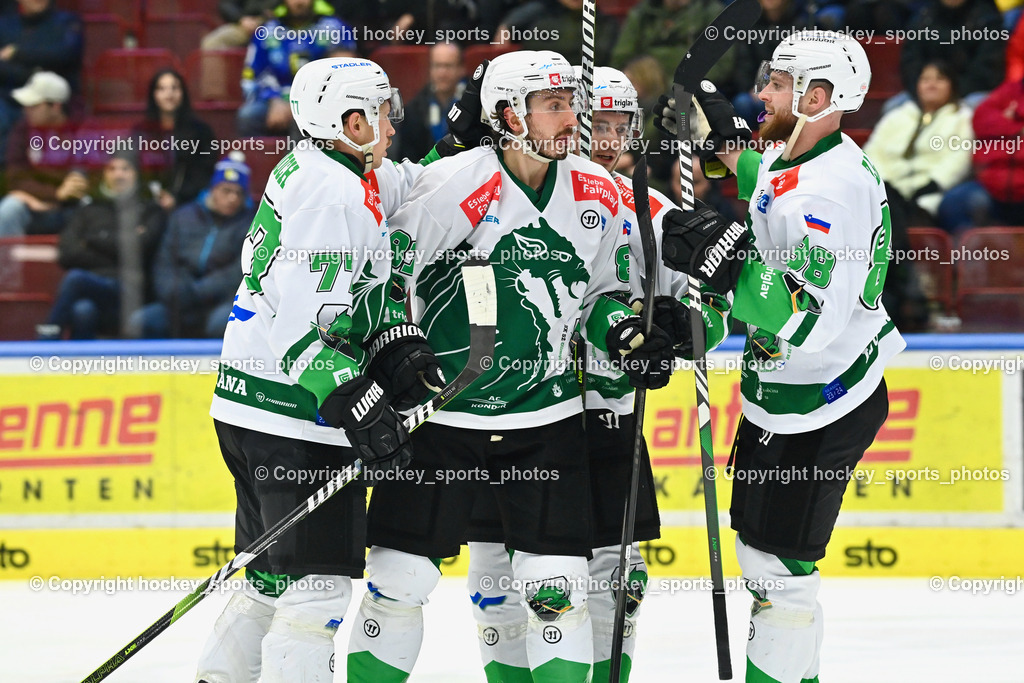 EC IDM Wärmepumpen VSV vs. HKSZ Olimpija 2.2.2024 | Jubel HKSZ Olimpija Mannschaft, #77 Gooch Trevor, #81 Dodero Charlie, #88 Zajc Miha