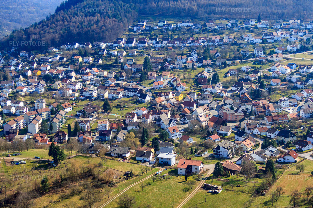 Luftbild: Schwanheimer Straße im Ortsteil Neckarwimmersbach in Eberbach im Bundesland Baden-Württemberg in Deutschland. Foto: IMG_38057.jpg vom 12.03.2011 durch Werner Riehm/FLY-FOTO.de