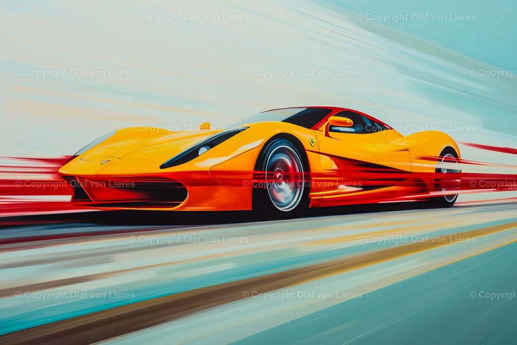 gelber Sportwagen | Supercar gezeichnet als Wandbild