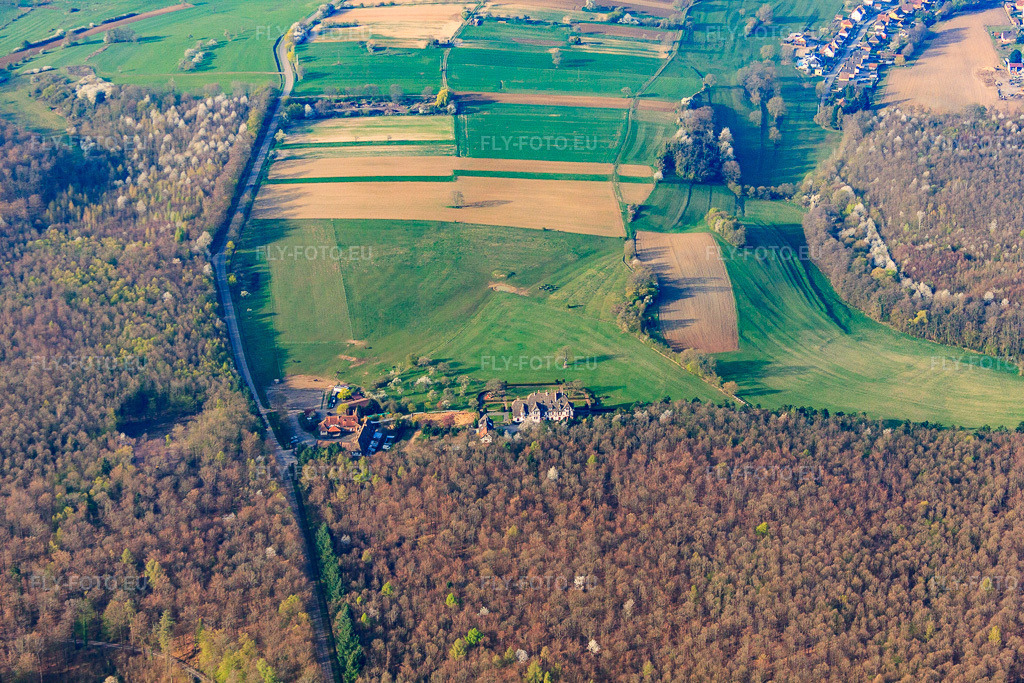 Vue aérienne: Ferme Mellon et Villa Le Riesack à Niederbronn-les-Bains dans le département Bas Rhin, France – .Photo: IMG_63708.jpg prise le 30/03/2014 par Werner Riehm/FLY-FOTO.eu – Résolution de l'original: 4752 x 3168 px – Ferme Mellon - Restaurant et chambres d'hôtes – Gite de groupe en Alsace. Fetes de famille. Villa le Riesack. Capacit\xc3\xa9: 30 \xc3\xa0 50 Personnes
