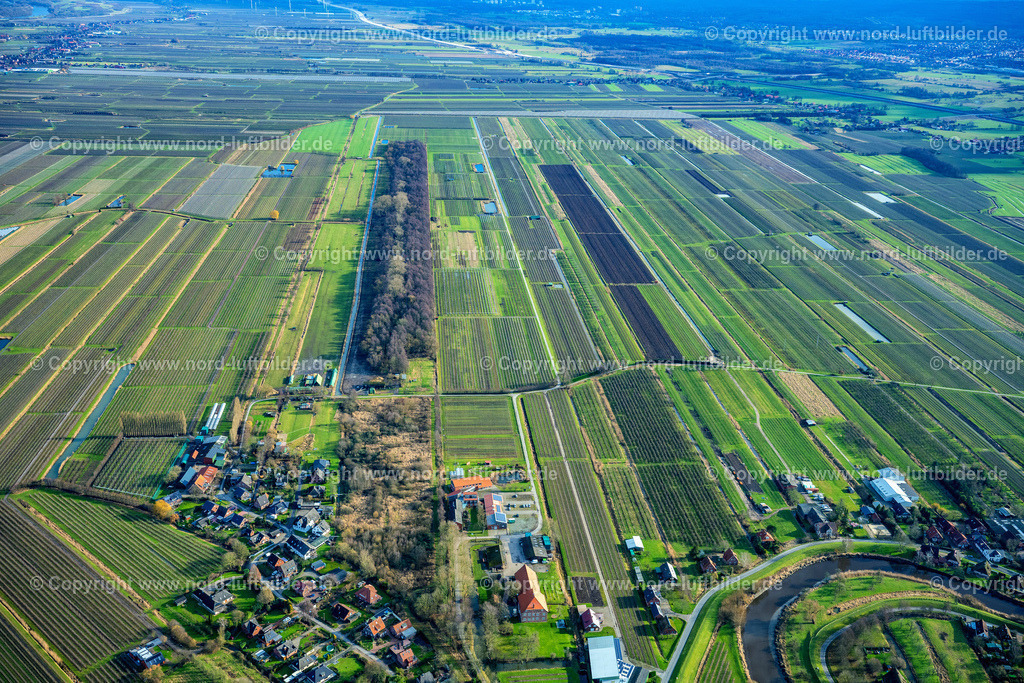 Estebrügge_Esteburg_Wald_ELS_3350040223 | ESTEBRüGGE 04.02.2023 Strukturen auf landwirtschaftlichen Feldern in Estebrügge im Bundesland Niedersachsen, Deutschland. // Structures on agricultural fields in Estebruegge in the state Lower Saxony, Germany. Foto: Martin Elsen