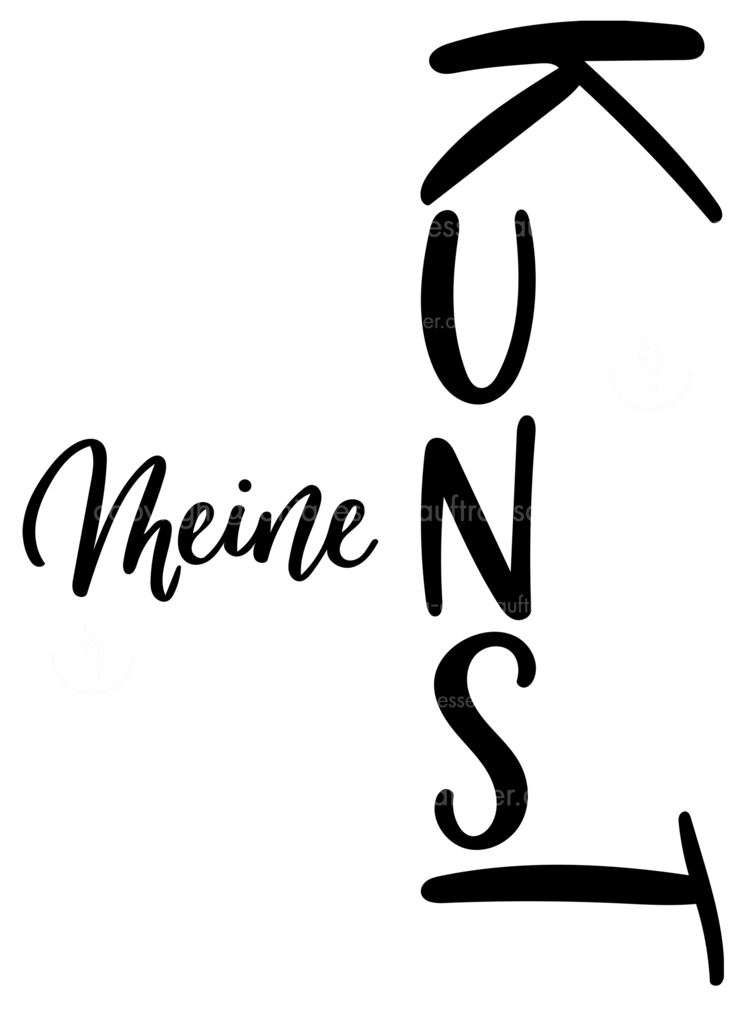 Handlettering Meine Kunst auf künstlerische Weise als Typogramm | Deutsches Handlettering Design zeigt Schriftzug: Meine Kunst. Das Typogramm hat die Buchstaben im Wort Kunst verdreht, um auch direkt in der Typografie Kunst anzuwenden und sich von der Norm abzuheben.