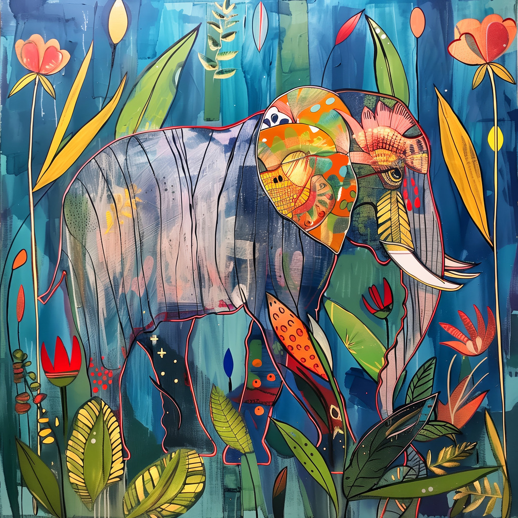 2402027 - Illustration eines Elefanten | Modernes illustratives Motiv eines Elefanten mit floralen Elementen.