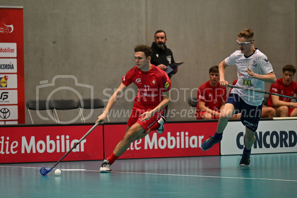 Switzerland B U19 vs Finland U19 - 2. February 2024 | Switzerland B U19 vs Finland U19
U19 Men International Matches in Switzerland
GoEasy Arena, Siggenthal Station
Switzerland forward #17 Janis Schwarz and Finland defender #15 Roope Herpola.
Credit: Markus Aeschimann | <a href="https://www.markus-aeschimann.ch">Sportfotografie Markus Aeschimann</a> | <a href="https://www.instagram.com/sportfotografie.aeschimann">@sportfotografie.aeschimann</a> - Realisiert mit Pictrs.com