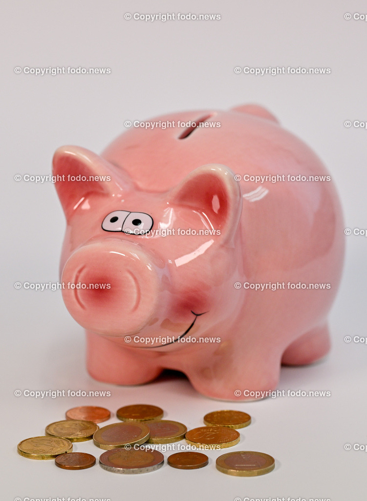 Sparschwein_ 21.12.2024-10 | 21.12.2024, Linz, AUT, Sparschwein, im Bild Themenbild, Sparschwein, Schwein, sparen, Geld, Euroscheine, Muenzen