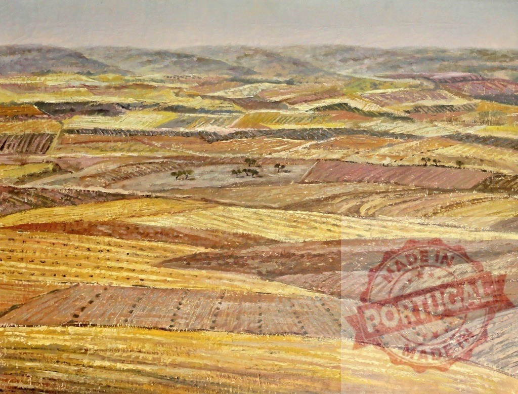 Agricultural fields creating patchwork pattern on rolling hills | Extensive agricultural fields showcasing a textured landscape of farmed land and distant hills - Realized with Pictrs.com