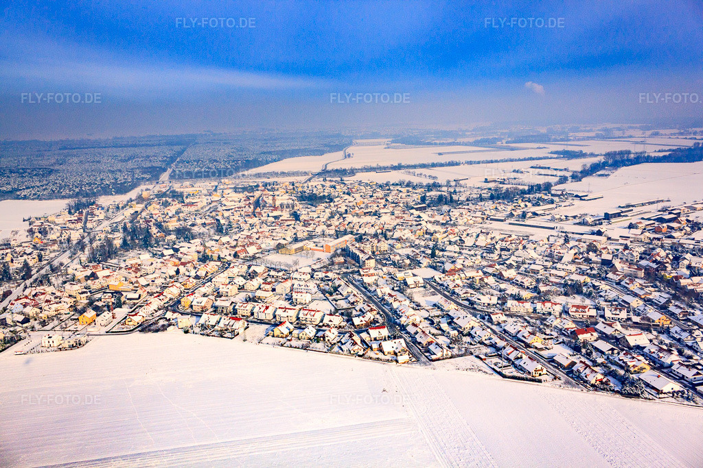 Luftbild: Ortsansicht aus Süden im Winter bei Schnee in Rheinzabern im Bundesland Rheinland-Pfalz in Deutschland. Foto: IMG_24052.jpg vom 27.01.2010 durch Werner Riehm/FLY-FOTO.de
