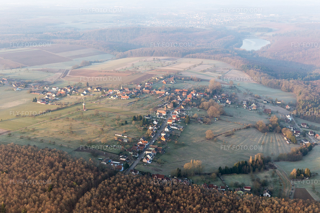 Aerial view: View of the town in Nehwiller-près-Wœrth in the state Bas-Rhin, France.Photo: IMG_105257.jpg taken on 03/25/2018 by Werner Riehm/FLY-FOTO.comResolution of the original: 5472 x 3648 px