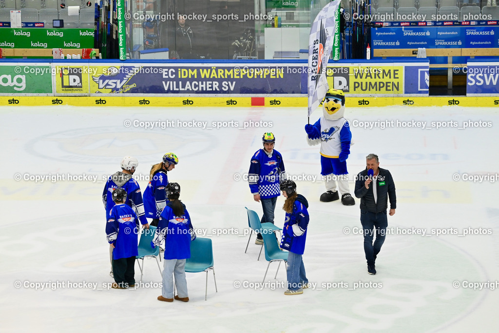 EC IDM WÄRMEPUMPEN VSV vs. Steinbach Black Wings Linz | Racers Pausenspiel Reise nach Jerusalem, Maskottchen EC VSV Villi, Hallensprecher EC VSV Gerhard Oberrauner, EC IDM WÄRMEPUMPEN VSV vs. Steinbach Black Wings Linz, EC IDM WÄRMEPUMPEN VSV vs. Steinbach Black Wings Linz am 04.03.2026 in Villach (Stadthalle Villach), Austria, (Photo by Bernd Stefan)