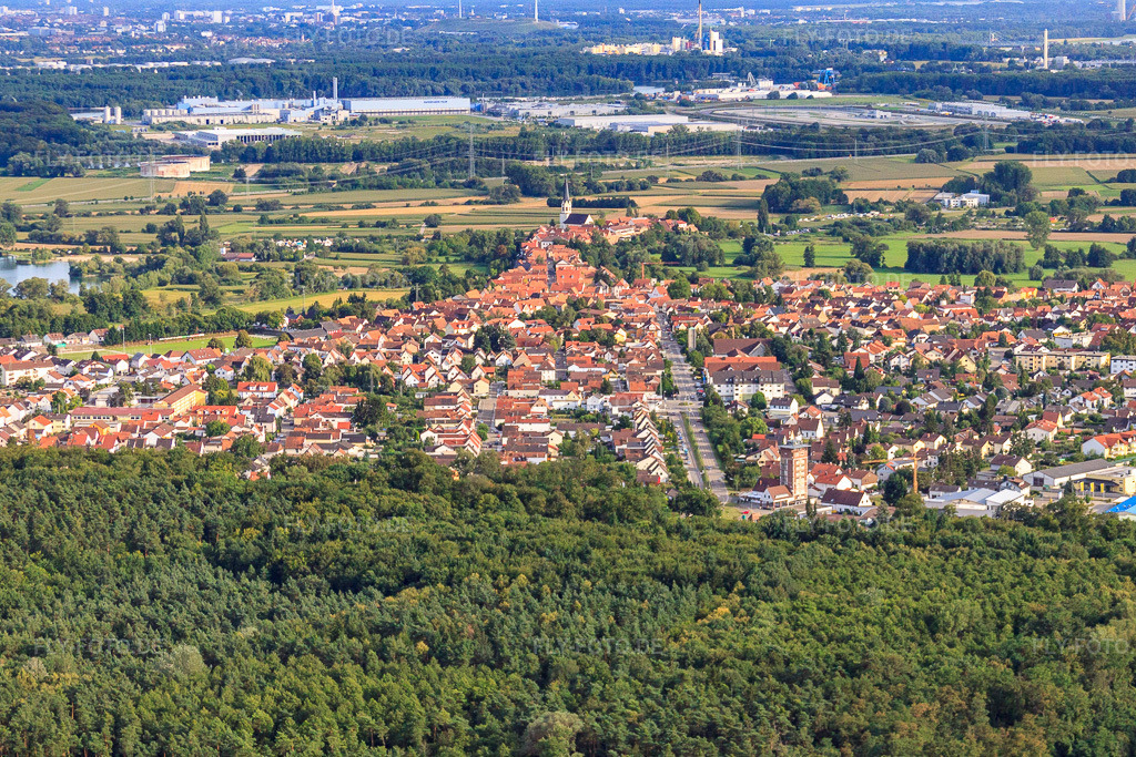 Luftbild: Maximilianstraße von Nordwesten in Jockgrim im Bundesland Rheinland-Pfalz in Deutschland. Foto: IMG_20297.jpg vom 16.08.2009 durch Werner Riehm/FLY-FOTO.de