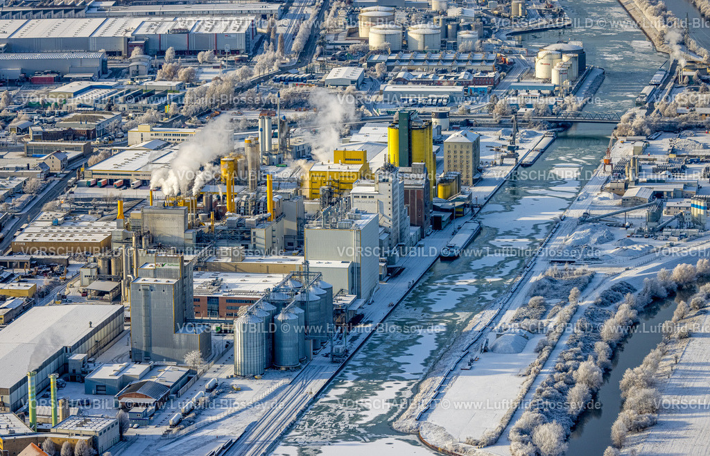 Hamm221202808 | Luftbild, Winterlicher Hafen Hamm, vereister Fluss Lippe und Datteln-Hamm-Kanal, Mitte, Hamm, Ruhrgebiet, Nordrhein-Westfalen, Deutschland