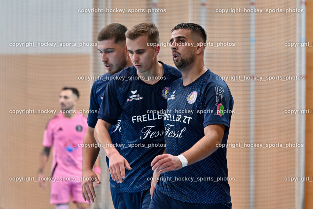 Carinthia Flamengo Futsal Club vs. LPSV-K | #9 Dino Matoruga LPSV-K, #11 Beldin Duric LPSV-K, #17 Sifet Lidan LPSV-K, Carinthia Flamengo Futsal Club vs. LPSV-K, Carinthia Flamengo Futsal Club vs. LPSV-K am 03.11.2024 in Klagenfurt (Ballspielhalle Viktring), Austria, (Photo by Bernd Stefan)