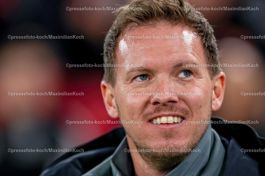 DFB30032600056 | 30.03.2026, Fußball, Länderspiel, Deutschland - Ghana, MHP-Arena (Stuttgart), Saison 2025 2026: Nationaltrainer Julian Nagelsmann (GER #Bundestrainer) lachebdn Freude zufrieden Closeup DFB regulations prohibit any use of photographs as image sequences and or quasi-video.