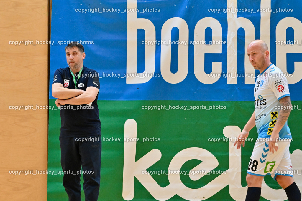 SC Ferlach vs. HSG Bärnbach/Köflach 30.3.2024 | Headcoach SC Ferlach BEGUS Robert, #28 WEBER Robert HSG Bärnbach, SC Ferlach vs. HSG Bärnbach/Köflach 30.3.2024, SC Ferlach vs. HSG Bärnbach/Köflach am 30.03.2024 in Ferlach (Ballspielhalle Ferlach), Austria, (Photo by Bernd Stefan)