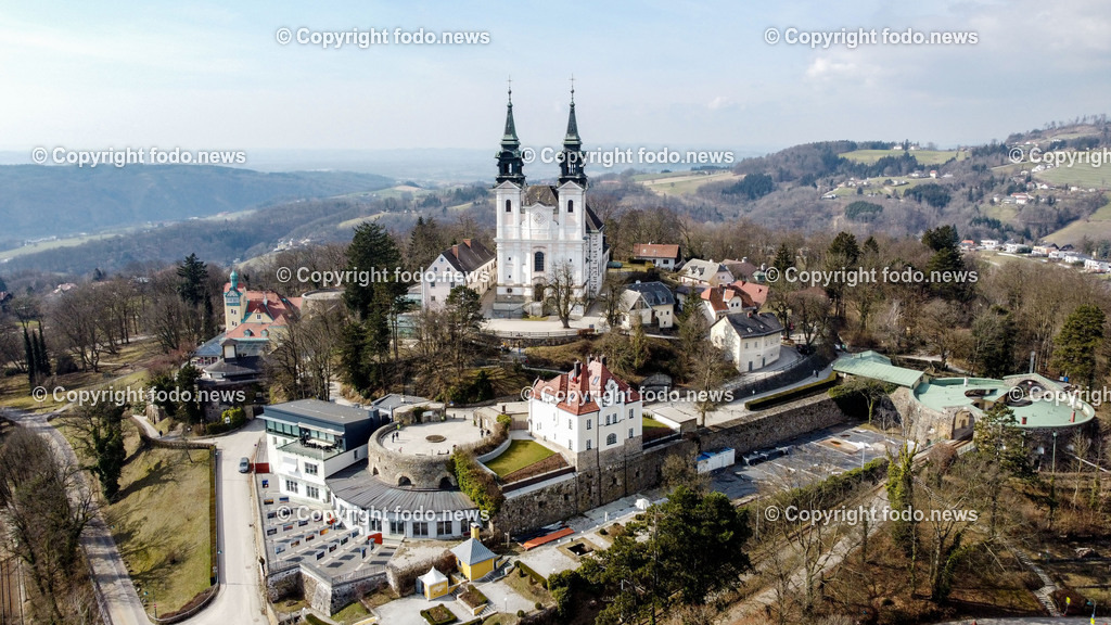 Poestlingberg Linz_ Drohne_ 09.03.2021-4 | 09.03.2021, Pöstlingberg, AUT, Pöstlingberg, Pöstlingbergkirche, Wallfahrtsbasilika, Wahrzeichen, Linz, im Bild Poestlingbergkirche, Pöstlingbergkirche, Wallfahrtsbasilika, Wahrzeichen, Drohne, Kirche, Gebäude